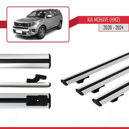 Compatible avec Kia Mohave 2 (HM2) 2020-2024 BASIC Model Barres de Toit Railing Porte-Bagages de Voiture Gris Aluminium 3 Barres