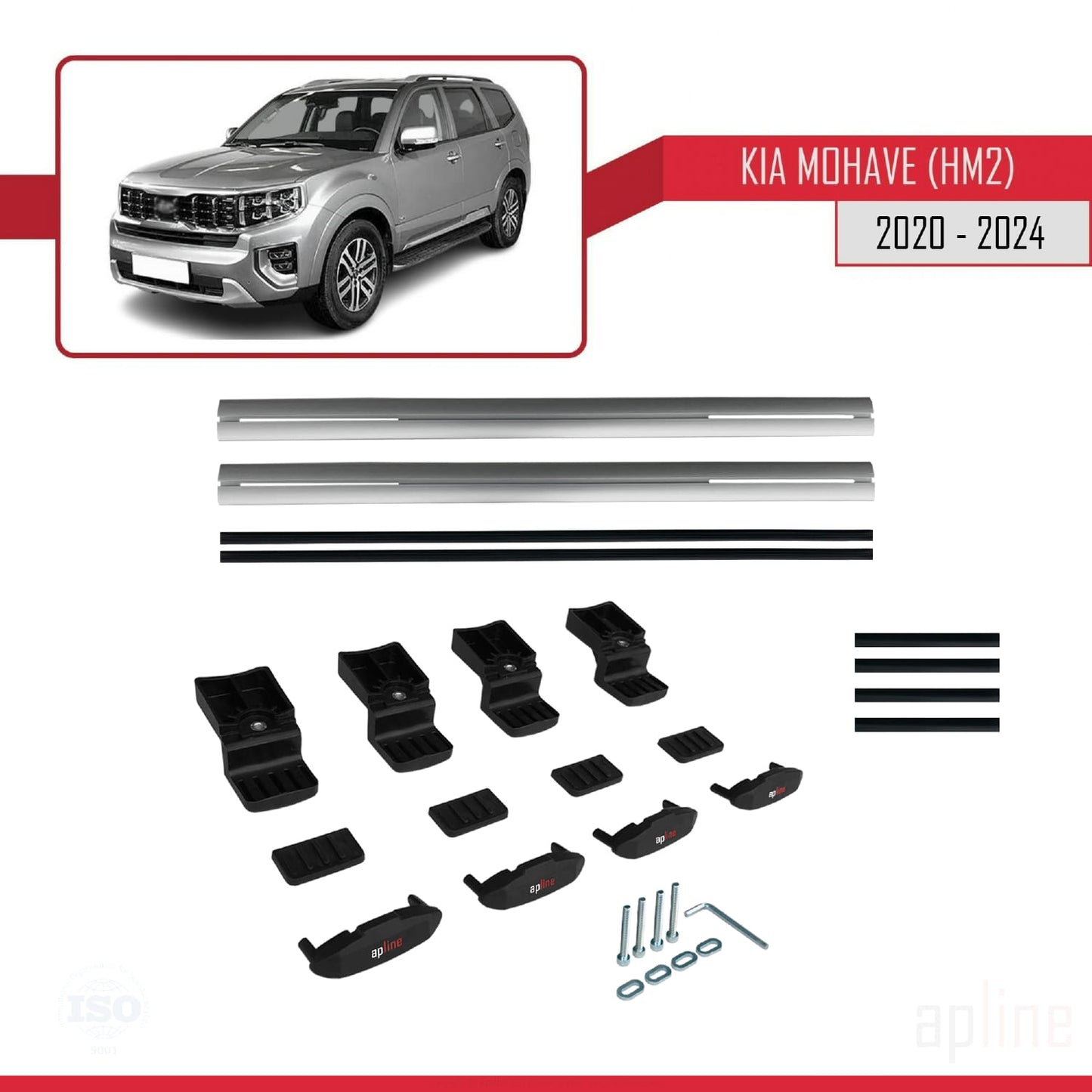Kompatibel mit Kia Mohave 2 (HM2) 2020-2024 BASIC Model Relingträger Dachträger Auto Gepäckträger Grau Aluminium 2 Stangen