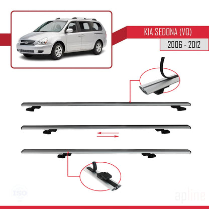 Compatible with Kia Sedona 2 (VQ) 2006-2012 BASIC Model Car Roof Rack Cross Bar Grey Aluminium 3 Bars