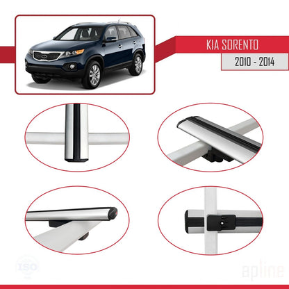 Kompatibel mit Kia Sorento 2 (XM) 2010-2014 BASIC Model Relingträger Dachträger Auto Gepäckträger Grau Aluminium 3 Stangen
