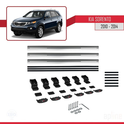 Kompatibel mit Kia Sorento 2 (XM) 2010-2014 BASIC Model Relingträger Dachträger Auto Gepäckträger Grau Aluminium 3 Stangen