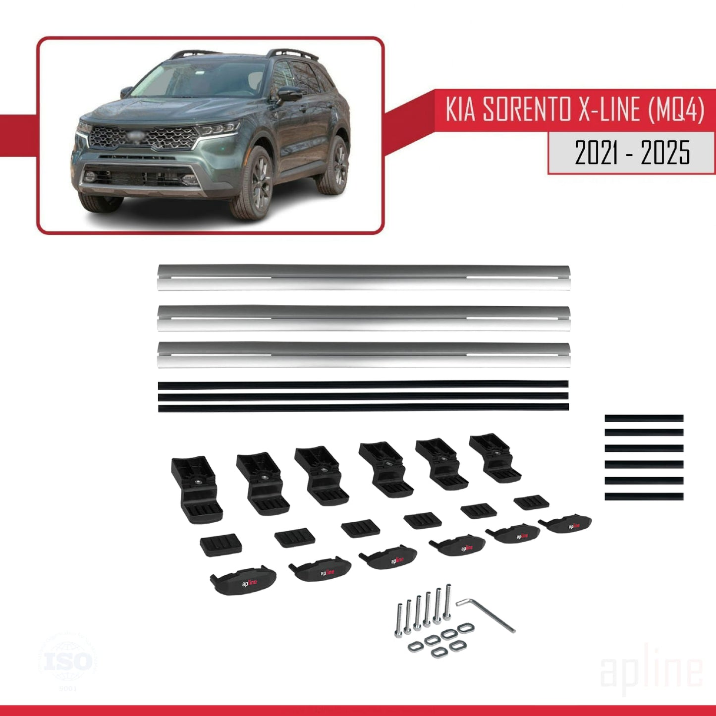 Compatible avec Kia Sorento 4 (MQ4) X-Line 2021-2025 BASIC Model Barres de Toit Railing Porte-Bagages de Voiture Gris Aluminium 3 Barres