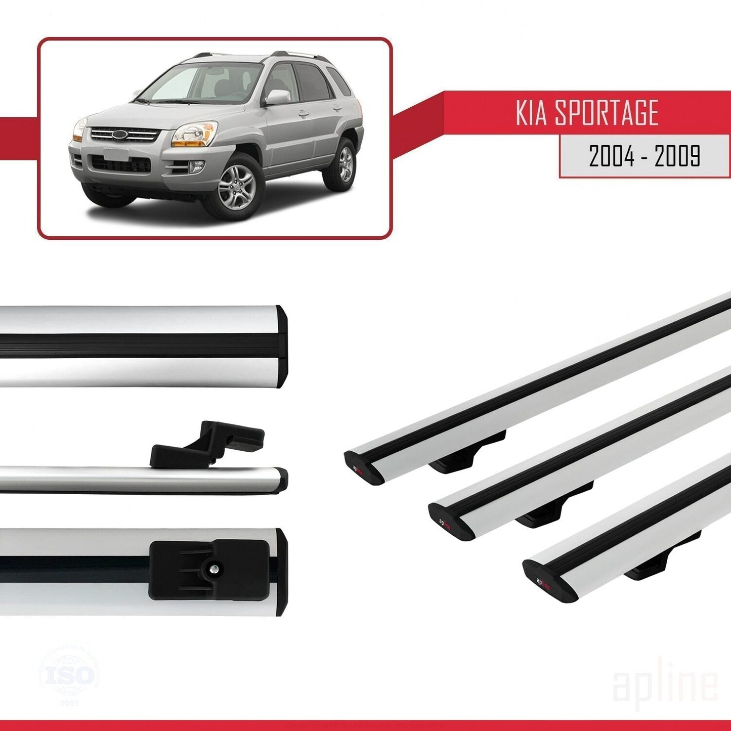 Kompatibel mit Kia Sportage 2 (JE) 2004-2009 BASIC Model Relingträger Dachträger Auto Gepäckträger Grau Aluminium 3 Stangen