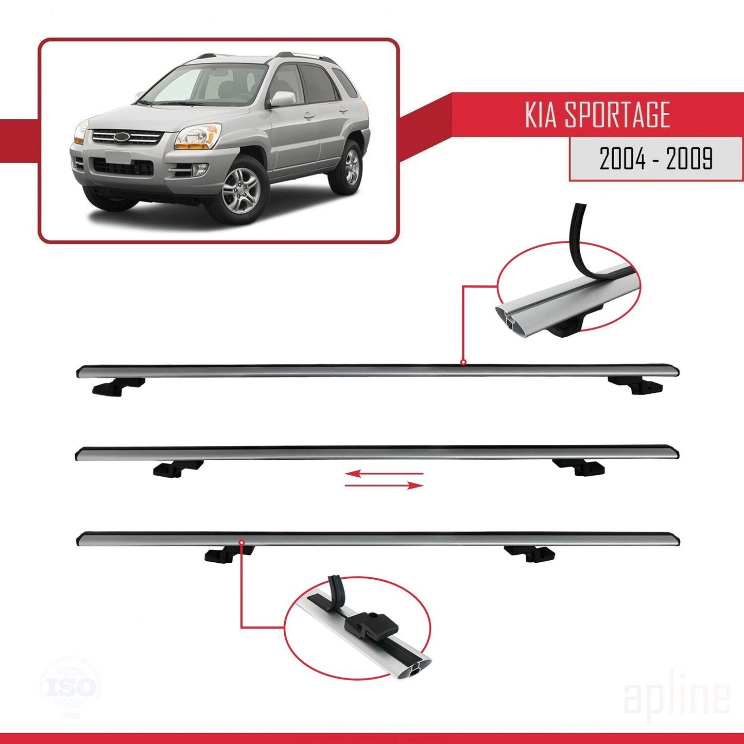 Kompatibel mit Kia Sportage 2 (JE) 2004-2009 BASIC Model Relingträger Dachträger Auto Gepäckträger Grau Aluminium 3 Stangen