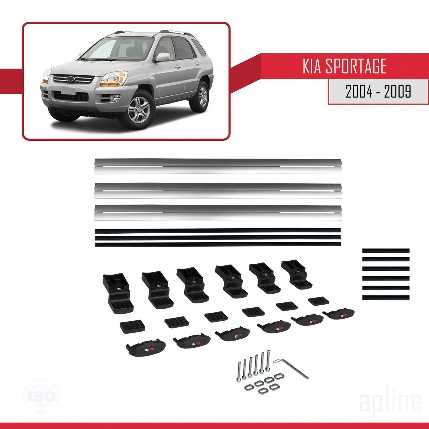 Kompatibel mit Kia Sportage 2 (JE) 2004-2009 BASIC Model Relingträger Dachträger Auto Gepäckträger Grau Aluminium 3 Stangen