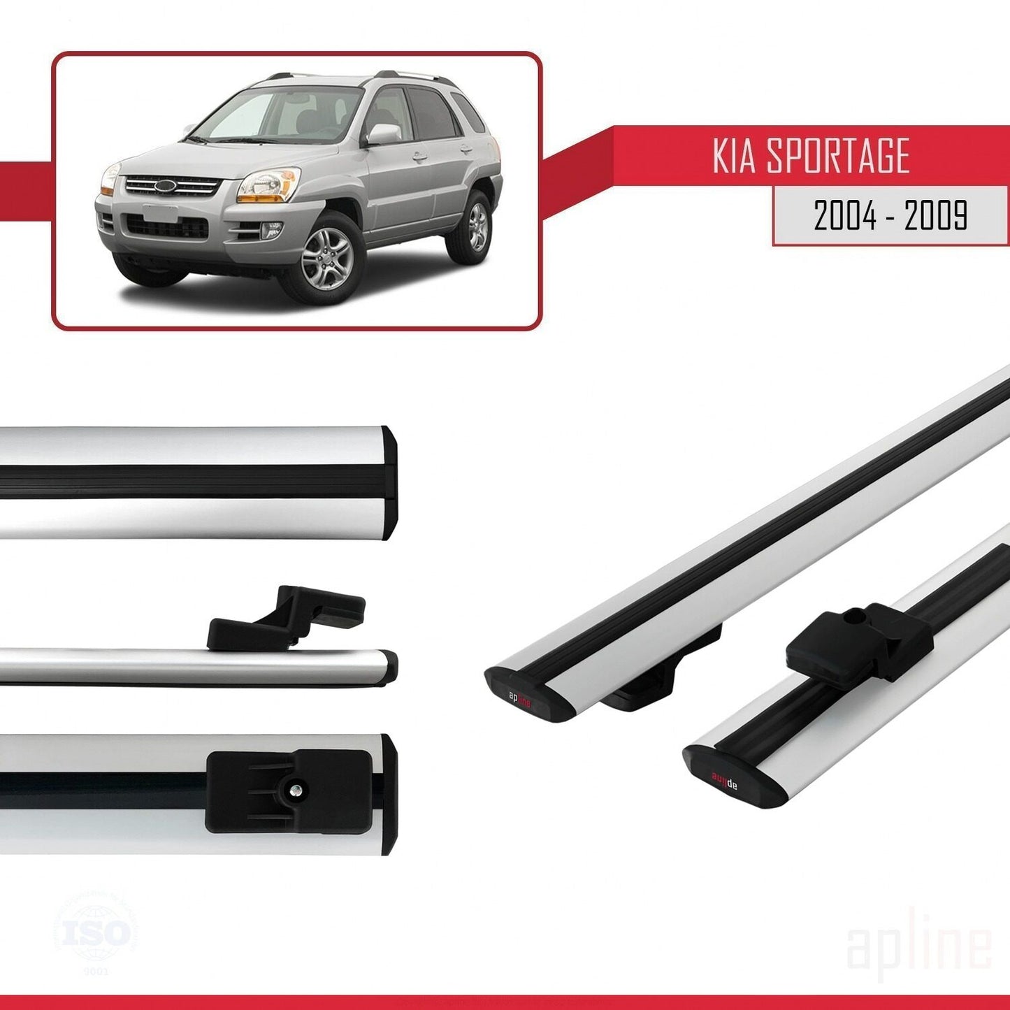 Kompatibel mit Kia Sportage 2 (JE) 2004-2009 BASIC Model Relingträger Dachträger Auto Gepäckträger Grau Aluminium 2 Stangen