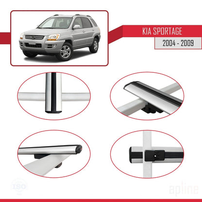 Kompatibel mit Kia Sportage 2 (JE) 2004-2009 BASIC Model Relingträger Dachträger Auto Gepäckträger Grau Aluminium 2 Stangen
