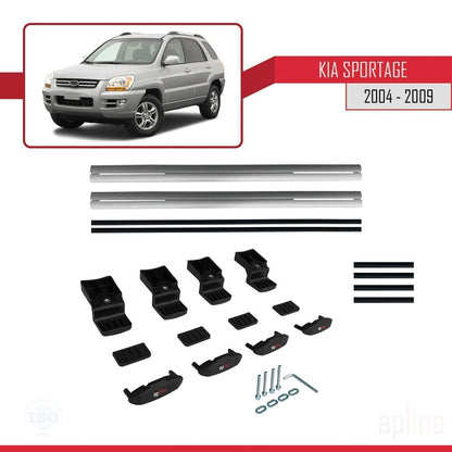 Kompatibel mit Kia Sportage 2 (JE) 2004-2009 BASIC Model Relingträger Dachträger Auto Gepäckträger Grau Aluminium 2 Stangen