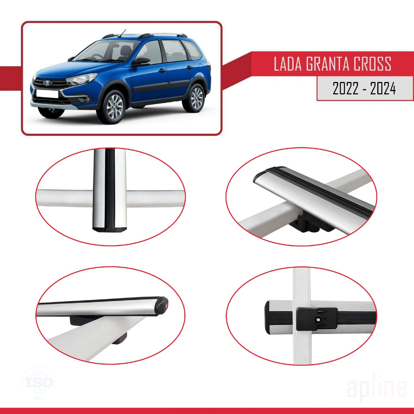 Compatible avec Lada Granta Cross 2022-2024 BASIC Model Barres de Toit Railing Porte-Bagages de Voiture Gris Aluminium 2 Barres