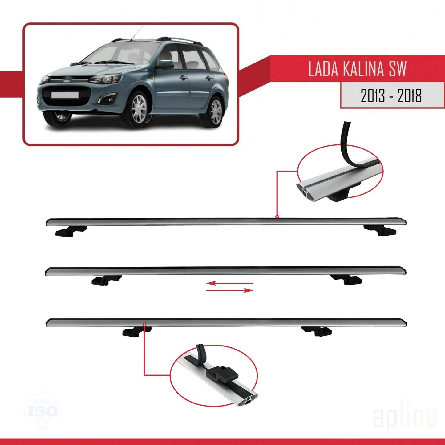 Compatible avec Lada Kalina 2 Break 2013-2018 BASIC Model Barres de Toit Railing Porte-Bagages de Voiture Gris Aluminium 2 Barres