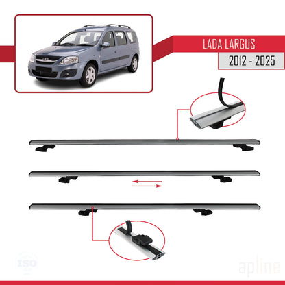 Compatible with Lada Largus 2012-2025 BASIC Model Car Roof Rack Cross Bar Grey Aluminium 3 Bars