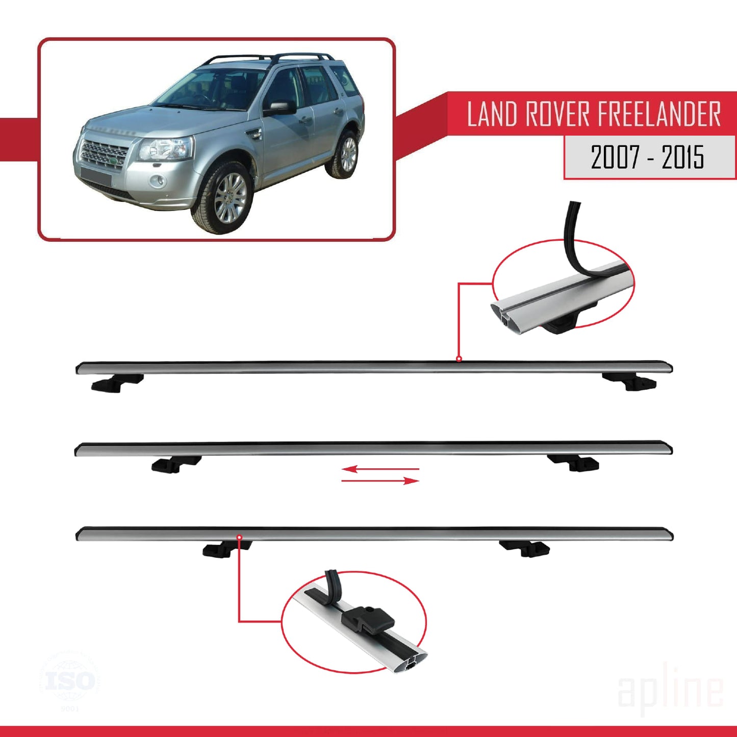 Compatible avec Land Rover Freelander 2 (L359) 2007-2015 BASIC Model Barres de Toit Railing Porte-Bagages de Voiture Gris Aluminium 3 Barres