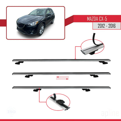 Compatible avec Mazda CX-5 I (KE) 2012-2016 BASIC Model Barres de Toit Railing Porte-Bagages de Voiture Gris Aluminium 3 Barres
