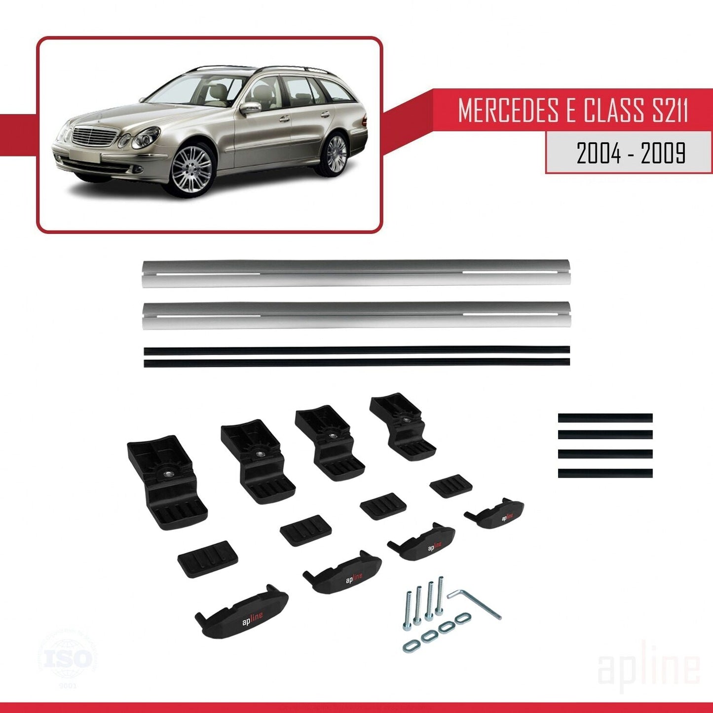 Compatible avec Mercedes Classe E 3 (S211) 2004-2009 BASIC Model Barres de Toit Railing Porte-Bagages de Voiture Gris Aluminium 2 Barres