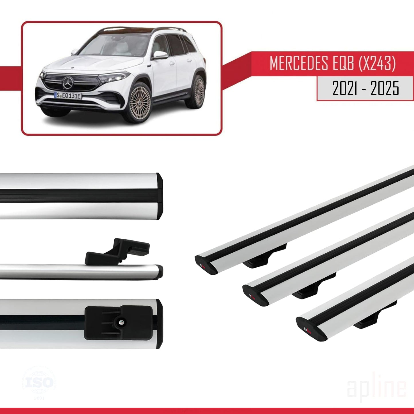 Kompatibel mit Mercedes EQB (X243) 2021-2025 BASIC Model Relingträger Dachträger Auto Gepäckträger Grau Aluminium 3 Stangen