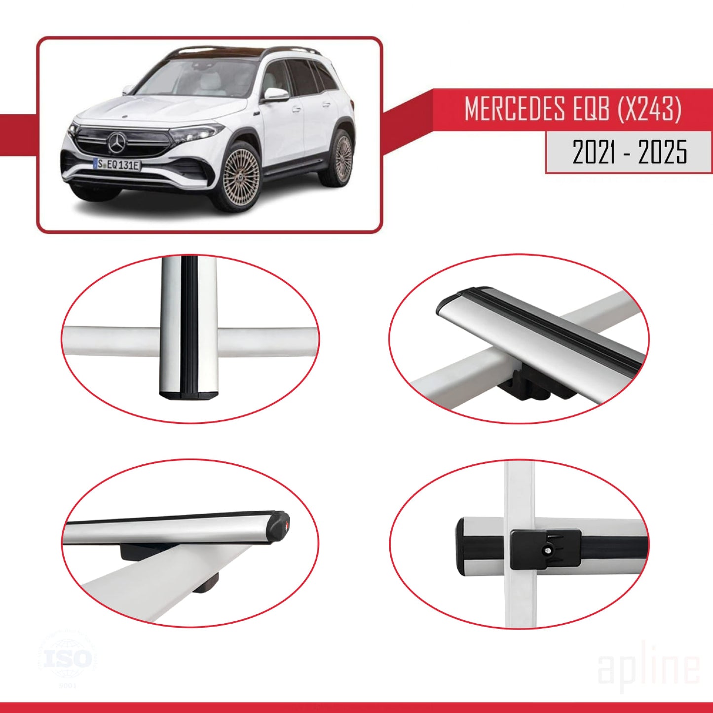 Kompatibel mit Mercedes EQB (X243) 2021-2025 BASIC Model Relingträger Dachträger Auto Gepäckträger Grau Aluminium 3 Stangen