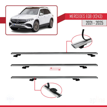 Kompatibel mit Mercedes EQB (X243) 2021-2025 BASIC Model Relingträger Dachträger Auto Gepäckträger Grau Aluminium 3 Stangen