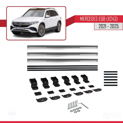 Kompatibel mit Mercedes EQB (X243) 2021-2025 BASIC Model Relingträger Dachträger Auto Gepäckträger Grau Aluminium 3 Stangen