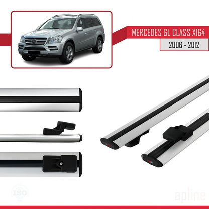 Compatible with Mercedes GL Class (X164) 2006-2012 BASIC Model Car Roof Rack Cross Bar Grey Aluminium 2 Bars