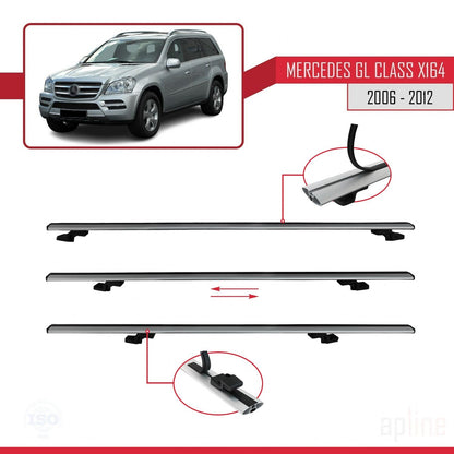 Compatible with Mercedes GL Class (X164) 2006-2012 BASIC Model Car Roof Rack Cross Bar Grey Aluminium 2 Bars