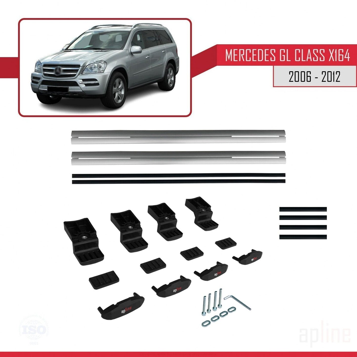 Compatible with Mercedes GL Class (X164) 2006-2012 BASIC Model Car Roof Rack Cross Bar Grey Aluminium 2 Bars