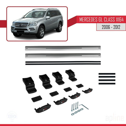 Compatible with Mercedes GL Class (X164) 2006-2012 BASIC Model Car Roof Rack Cross Bar Grey Aluminium 2 Bars