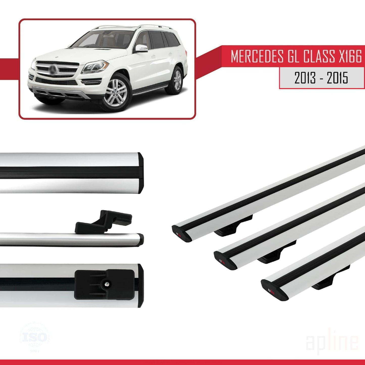 Kompatibel mit Mercedes GL Klasse 2 (X166) Pre-Facelift 2013-2015 BASIC Model Relingträger Dachträger Auto Gepäckträger Grau Aluminium 3 Stangen