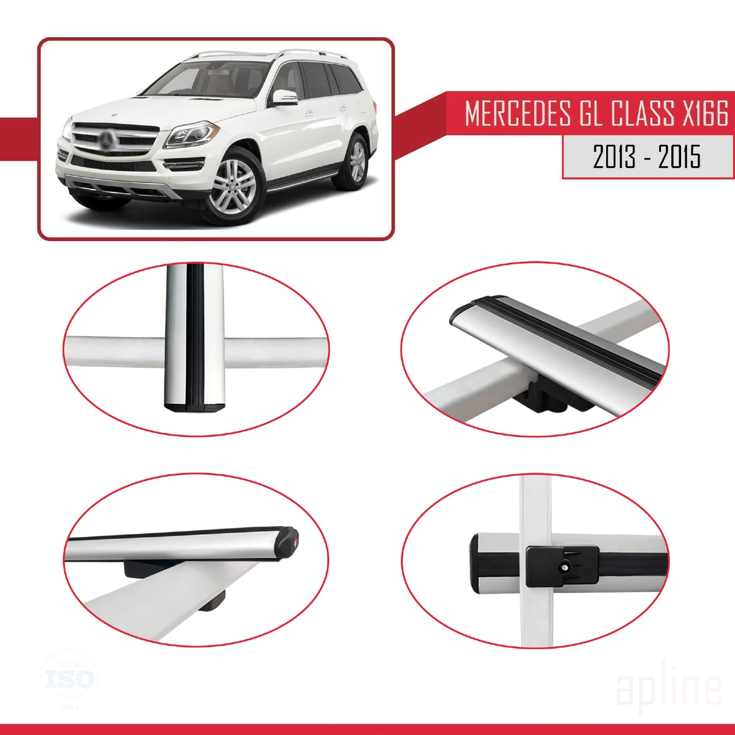Kompatibel mit Mercedes GL Klasse 2 (X166) Pre-Facelift 2013-2015 BASIC Model Relingträger Dachträger Auto Gepäckträger Grau Aluminium 3 Stangen
