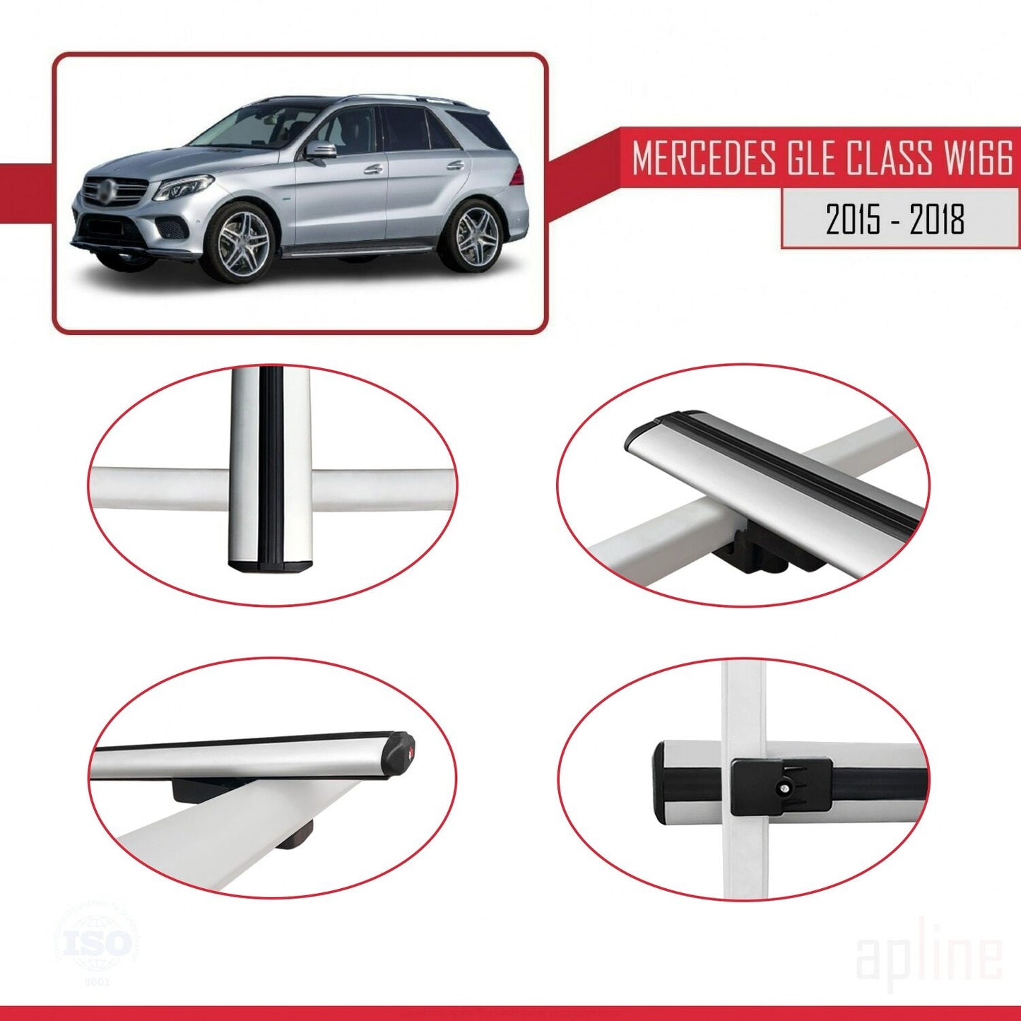 Kompatibel mit Mercedes GLE Klasse 3 (W166) 2015-2018 BASIC Model Relingträger Dachträger Auto Gepäckträger Grau Aluminium 3 Stangen
