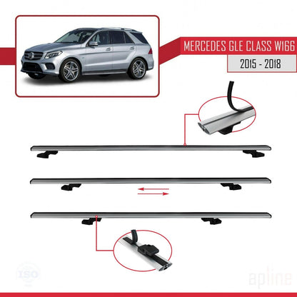 Kompatibel mit Mercedes GLE Klasse 3 (W166) 2015-2018 BASIC Model Relingträger Dachträger Auto Gepäckträger Grau Aluminium 3 Stangen