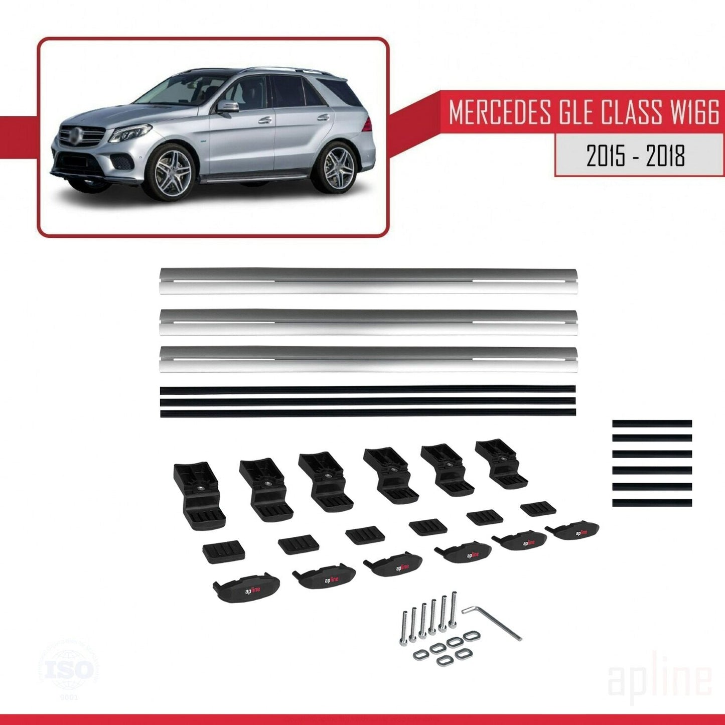 Kompatibel mit Mercedes GLE Klasse 3 (W166) 2015-2018 BASIC Model Relingträger Dachträger Auto Gepäckträger Grau Aluminium 3 Stangen