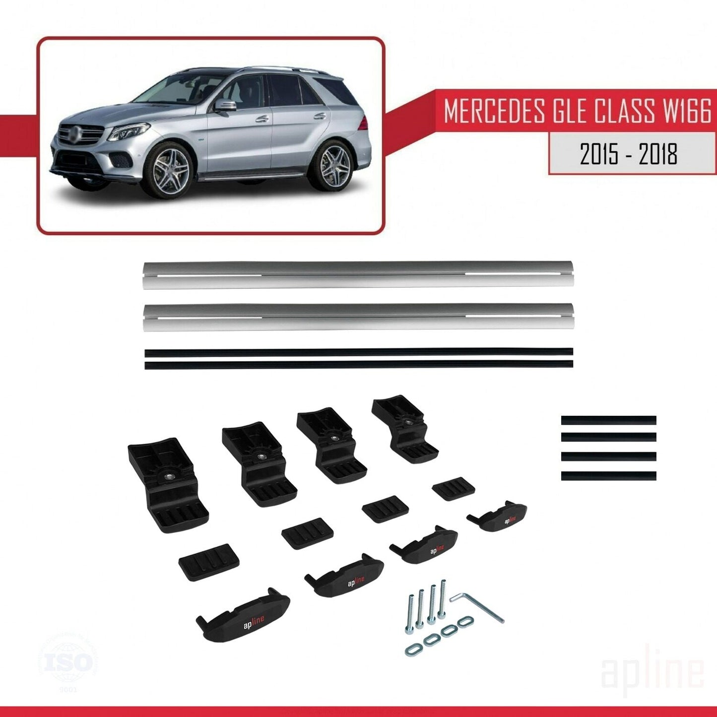 Compatible avec Mercedes Classe GLE 3 (W166) 2015-2018 BASIC Model Barres de Toit Railing Porte-Bagages de Voiture Gris Aluminium 2 Barres