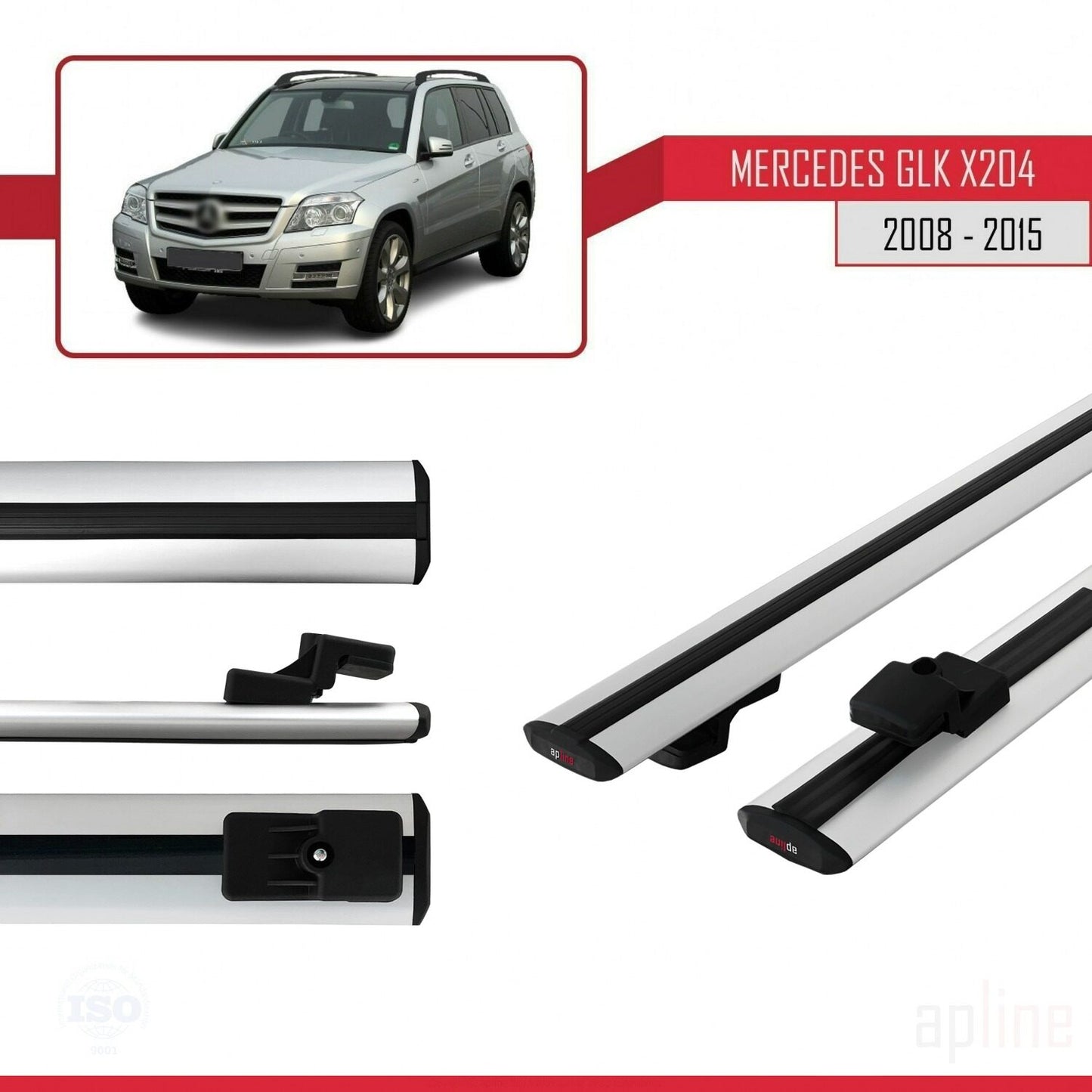 Kompatibel mit Mercedes GLK Klasse (X204) 2008-2015 BASIC Model Relingträger Dachträger Auto Gepäckträger Grau Aluminium 2 Stangen