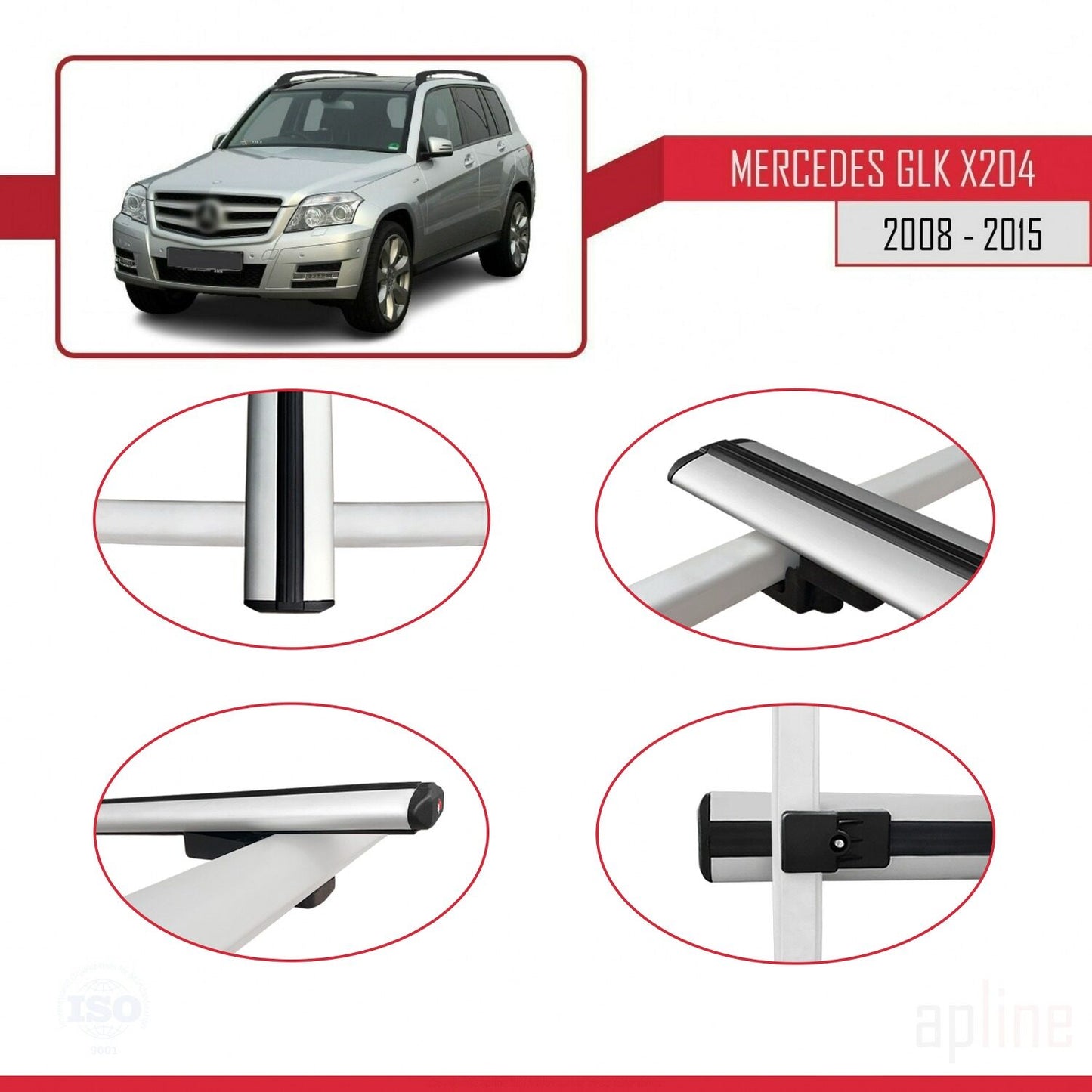 Kompatibel mit Mercedes GLK Klasse (X204) 2008-2015 BASIC Model Relingträger Dachträger Auto Gepäckträger Grau Aluminium 2 Stangen