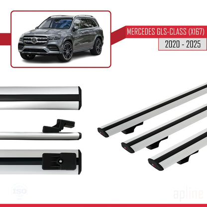Compatible with Mercedes GLS Class (X167) 2020-2025 BASIC Model Car Roof Rack Cross Bar Grey Aluminium 3 Bars