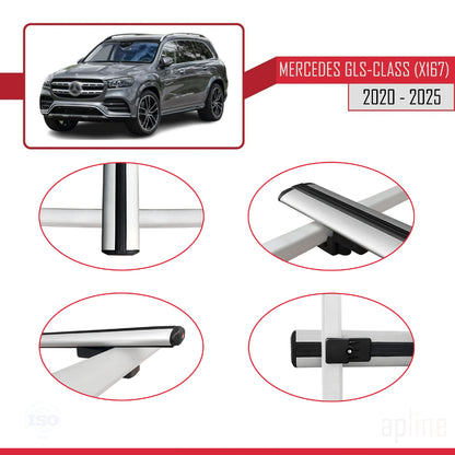 Kompatibel mit Mercedes GLS Klasse (X167) 2020-2025 BASIC Model Relingträger Dachträger Auto Gepäckträger Grau Aluminium 2 Stangen