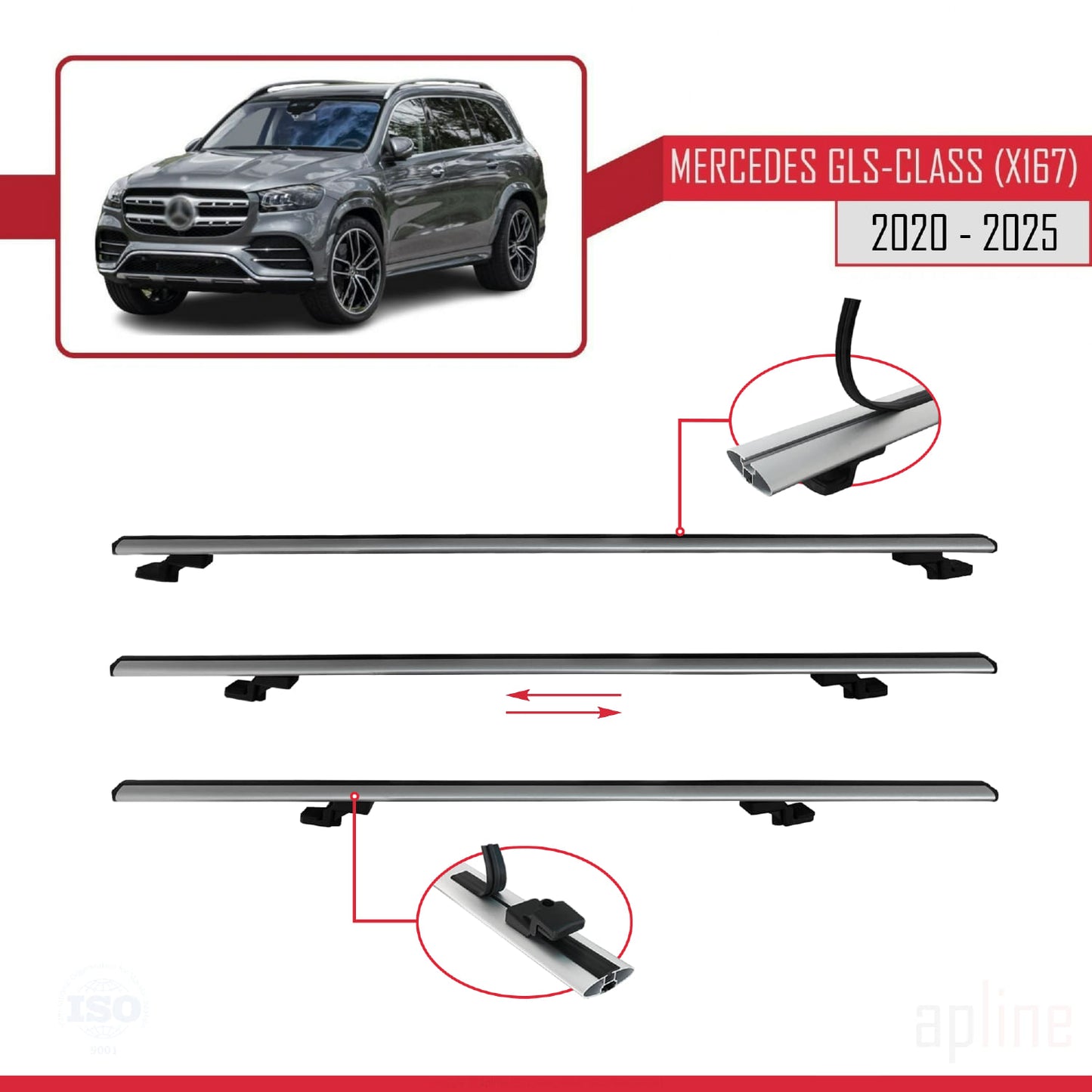 Kompatibel mit Mercedes GLS Klasse (X167) 2020-2025 BASIC Model Relingträger Dachträger Auto Gepäckträger Grau Aluminium 2 Stangen
