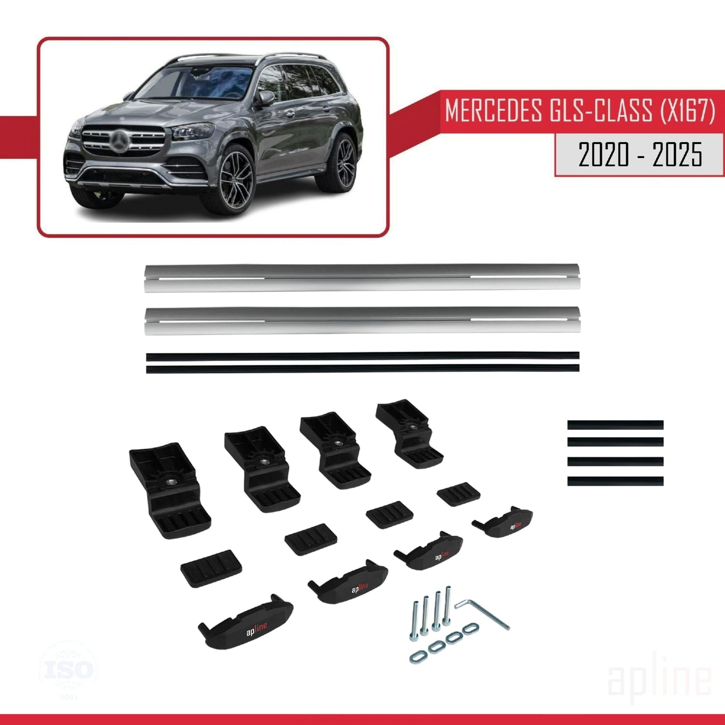 Kompatibel mit Mercedes GLS Klasse (X167) 2020-2025 BASIC Model Relingträger Dachträger Auto Gepäckträger Grau Aluminium 2 Stangen