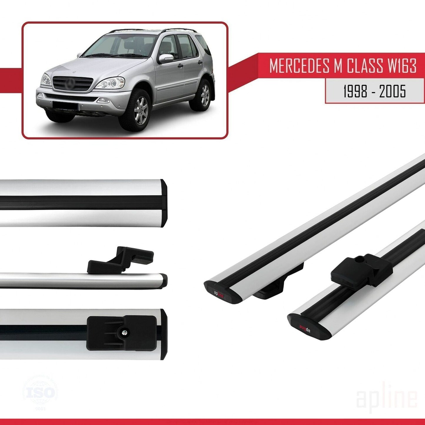 Kompatibel mit Mercedes M Klasse (W163) 1998-2005 BASIC Model Relingträger Dachträger Auto Gepäckträger Grau Aluminium 2 Stangen