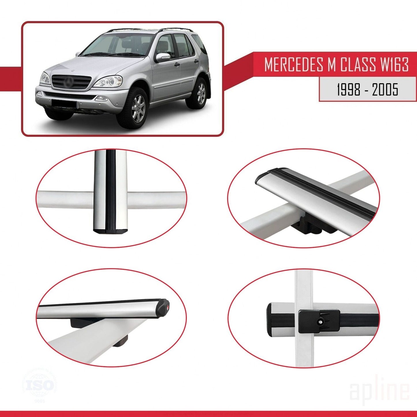 Kompatibel mit Mercedes M Klasse (W163) 1998-2005 BASIC Model Relingträger Dachträger Auto Gepäckträger Grau Aluminium 2 Stangen