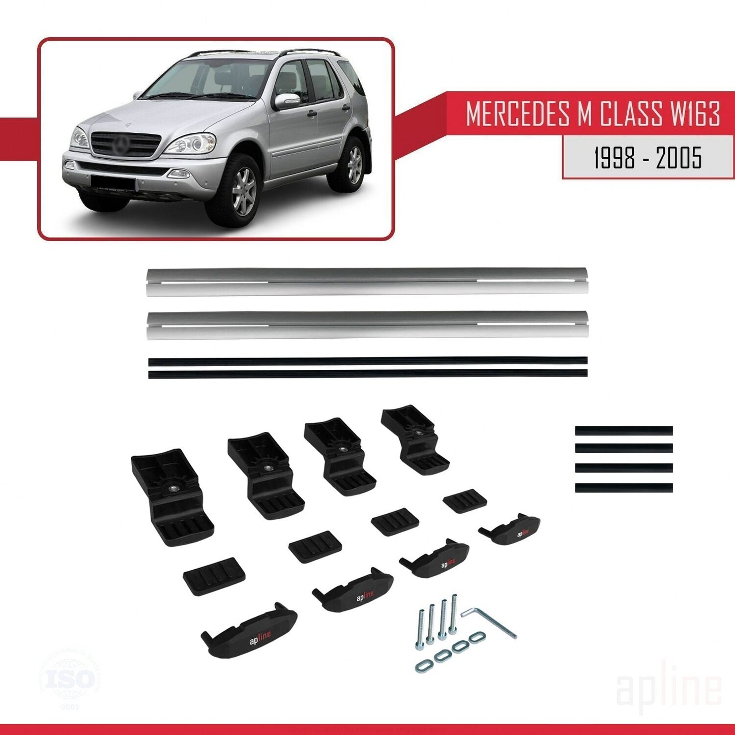 Kompatibel mit Mercedes M Klasse (W163) 1998-2005 BASIC Model Relingträger Dachträger Auto Gepäckträger Grau Aluminium 2 Stangen