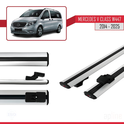 Kompatibel mit Mercedes V Klasse 3 (W447) 2014-2025 BASIC Model Relingträger Dachträger Auto Gepäckträger Grau Aluminium 2 Stangen