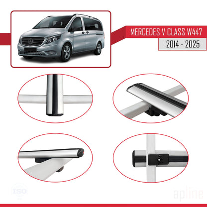 Kompatibel mit Mercedes V Klasse 3 (W447) 2014-2025 BASIC Model Relingträger Dachträger Auto Gepäckträger Grau Aluminium 2 Stangen