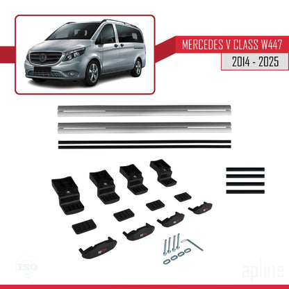 Kompatibel mit Mercedes V Klasse 3 (W447) 2014-2025 BASIC Model Relingträger Dachträger Auto Gepäckträger Grau Aluminium 2 Stangen