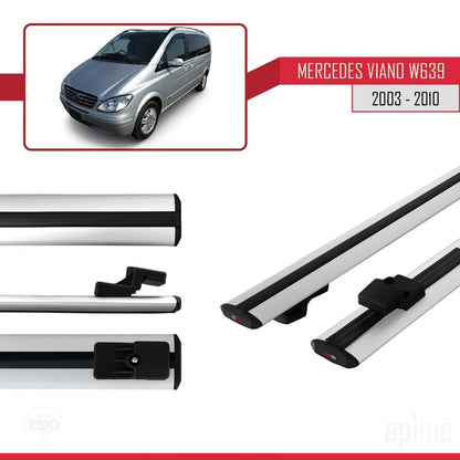 Kompatibel mit Mercedes Viano 2 (W639) Pre-Facelift 2003-2010 BASIC Model Relingträger Dachträger Auto Gepäckträger Grau Aluminium 2 Stangen