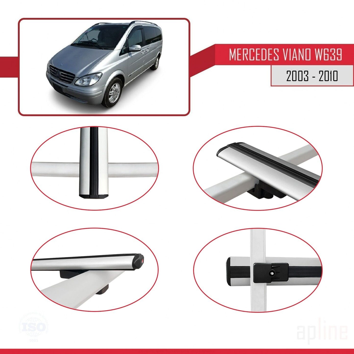 Kompatibel mit Mercedes Viano 2 (W639) Pre-Facelift 2003-2010 BASIC Model Relingträger Dachträger Auto Gepäckträger Grau Aluminium 2 Stangen