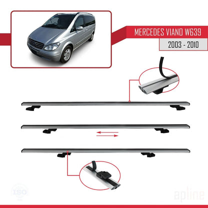 Kompatibel mit Mercedes Viano 2 (W639) Pre-Facelift 2003-2010 BASIC Model Relingträger Dachträger Auto Gepäckträger Grau Aluminium 2 Stangen