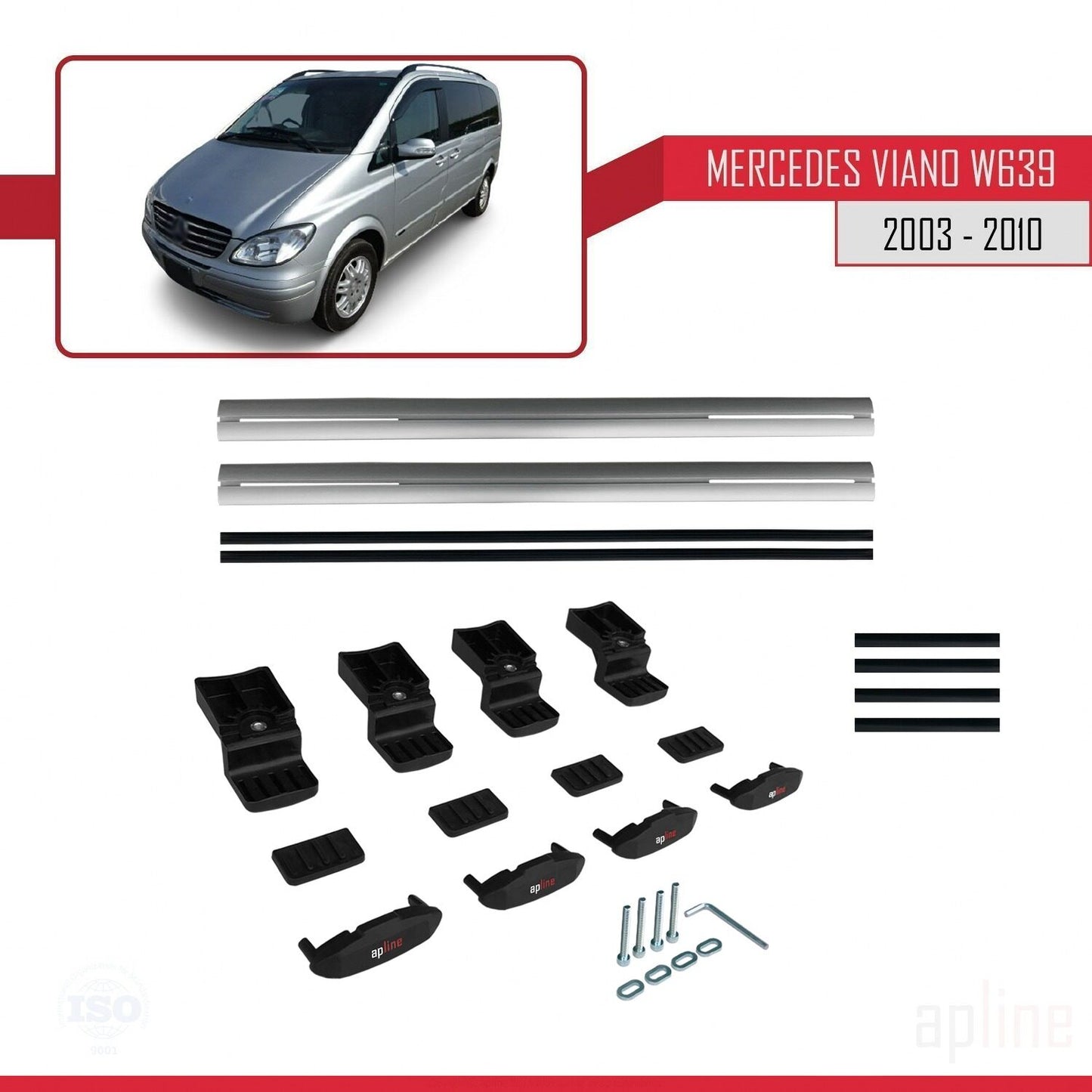 Kompatibel mit Mercedes Viano 2 (W639) Pre-Facelift 2003-2010 BASIC Model Relingträger Dachträger Auto Gepäckträger Grau Aluminium 2 Stangen