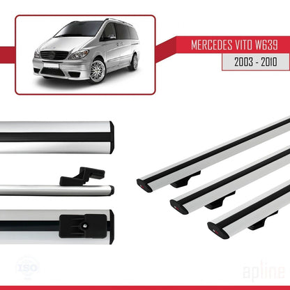 Compatible with Mercedes Vito 2 (W639) Pre-Facelift 2003-2010 BASIC Model Car Roof Rack Cross Bar Grey Aluminium 3 Bars
