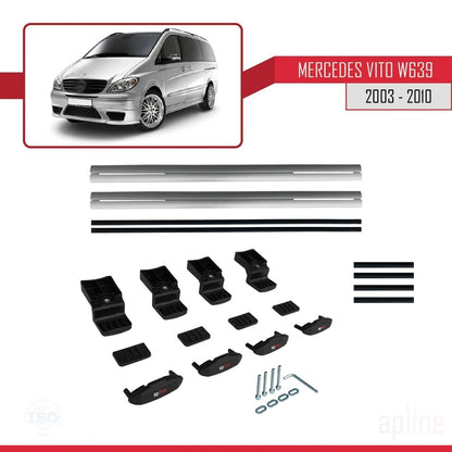 Compatible with Mercedes Vito 2 (W639) Pre-Facelift 2003-2010 BASIC Model Car Roof Rack Cross Bar Grey Aluminium 2 Bars
